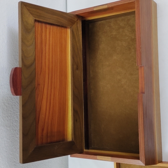 Vintage Contemporary Inlaid Bevelled Wooden Handmade Jewelry Box - Picture 9 of 17